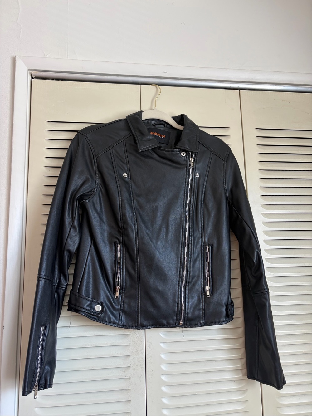 Ambiance Black Faux Leather Asymmetric Moto Jacket